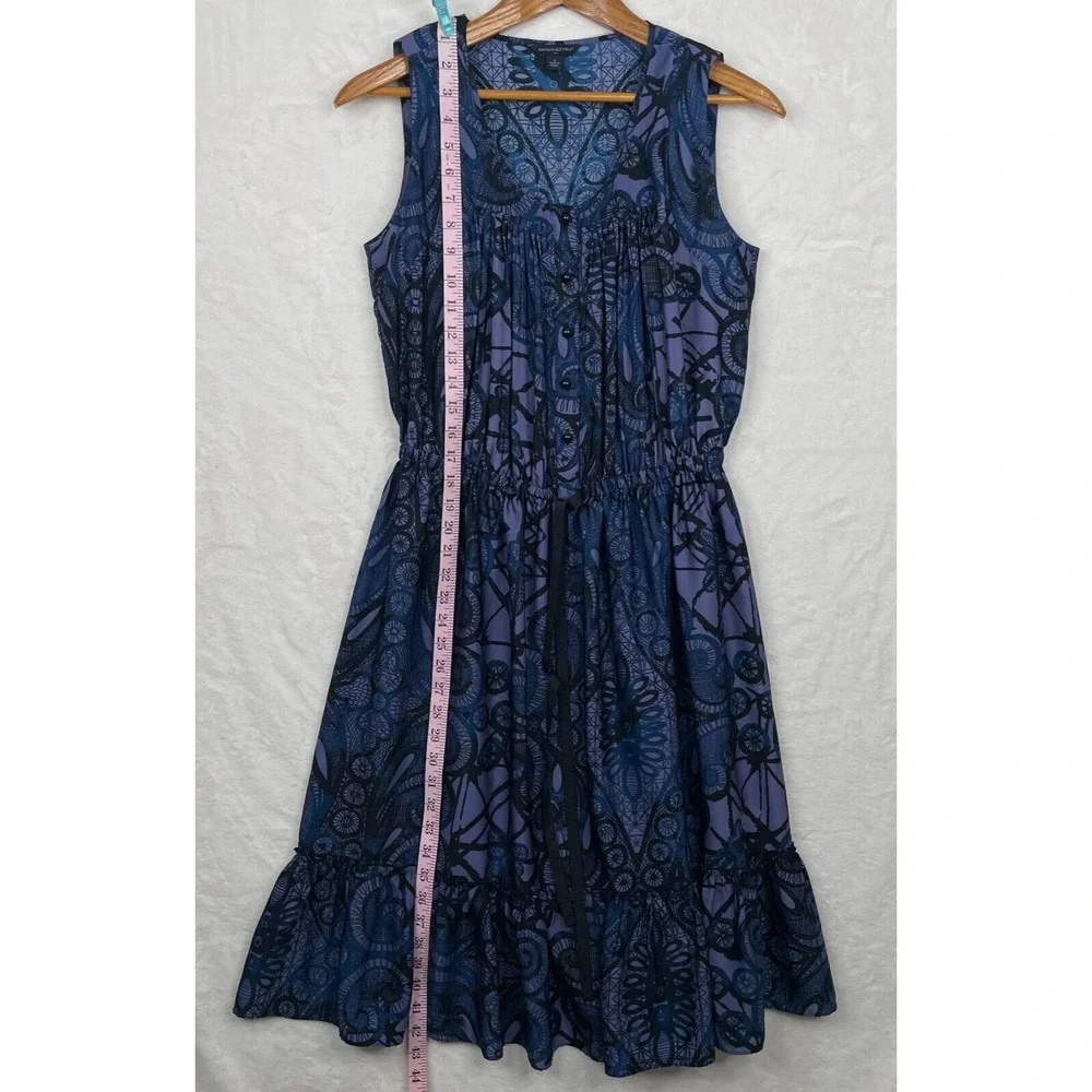 Banana Republic Dress Womens 4 Blue Paisley Sleeveless Gathered Waist Ruffle - Picture 13 of 15
